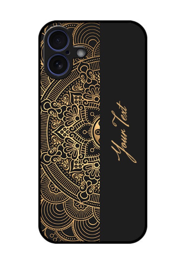 iPhone 16 Plus Custom Glass Phone Case - Mandala Art With Custom Text Design