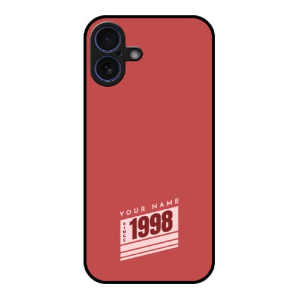 iPhone 16 Plus Custom Glass Phone Case - Red Custom Year Of Birth Design