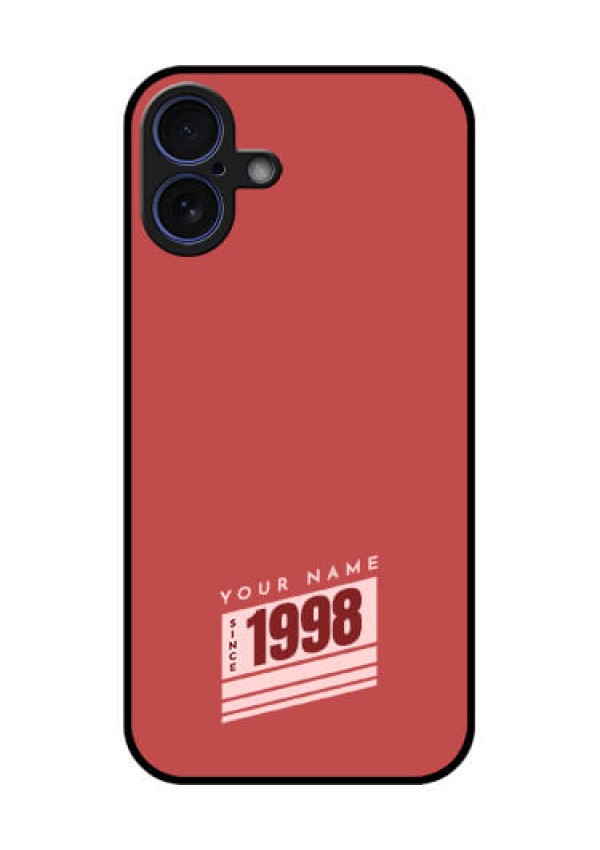 iPhone 16 Plus Custom Glass Phone Case - Red Custom Year Of Birth Design