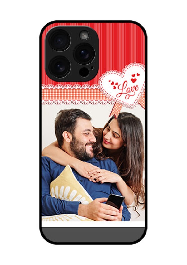 iPhone 16 Pro Max Custom Glass Phone Case - Red Love Pattern Design