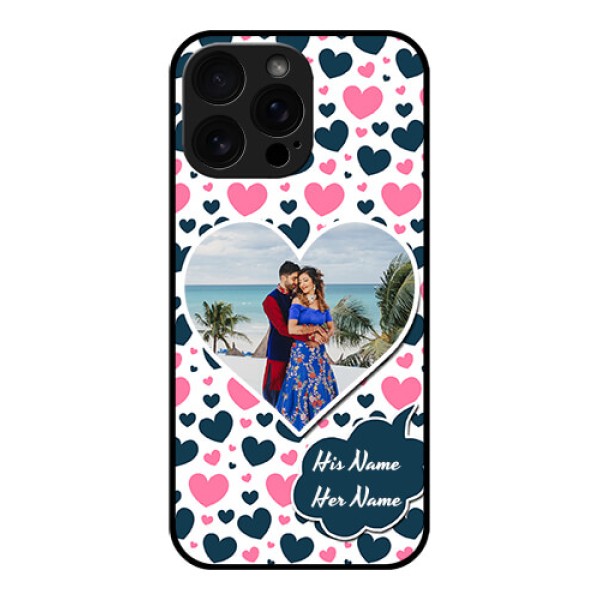 iPhone 16 Pro Max Custom Glass Phone Case - Pink and Blue Heart Design iPhone 16 Pro Max Custom Glass Phone Case - Pink and Blue Heart Design