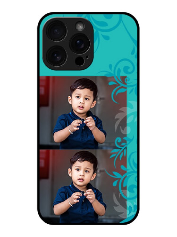 Custom iPhone 16 Pro Max Custom Glass Phone Case - With Photo And Green Floral Design