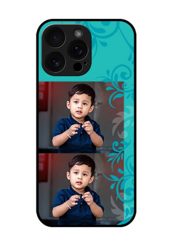 iPhone 16 Pro Max Custom Glass Phone Case - With Photo And Green Floral Design