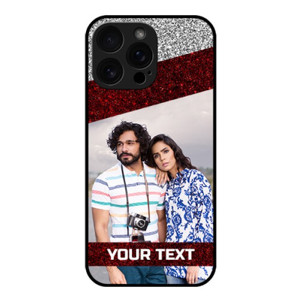 iPhone 16 Pro Max Custom Glass Phone Case - Image Holder With Glitter Strip Design iPhone 16 Pro Max Custom Glass Phone Case - Image Holder With Glitter Strip Design