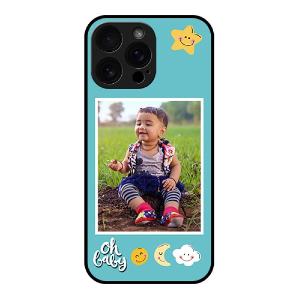iPhone 16 Pro Max Custom Glass Phone Case - Smiley Kids Stars Design iPhone 16 Pro Max Custom Glass Phone Case - Smiley Kids Stars Design