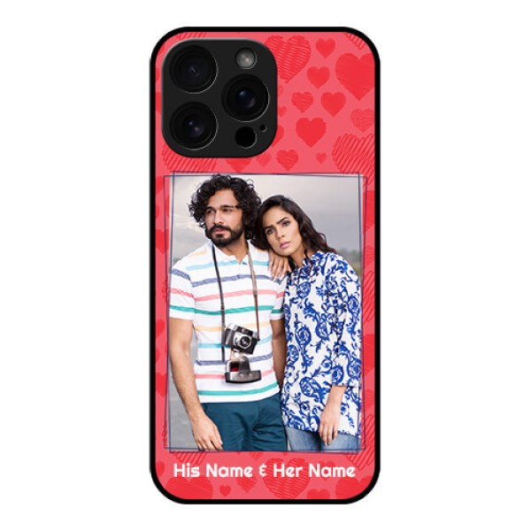 iPhone 16 Pro Max Custom Glass Phone Case - With Red Heart Symbols Design iPhone 16 Pro Max Custom Glass Phone Case - With Red Heart Symbols Design