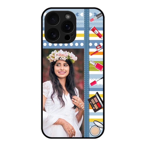 iPhone 16 Pro Max Custom Glass Phone Case - Makeup Icons Design