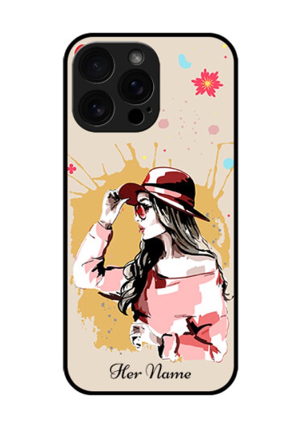iPhone 16 Pro Max Custom Glass Phone Case - Women With Pink Hat Design
