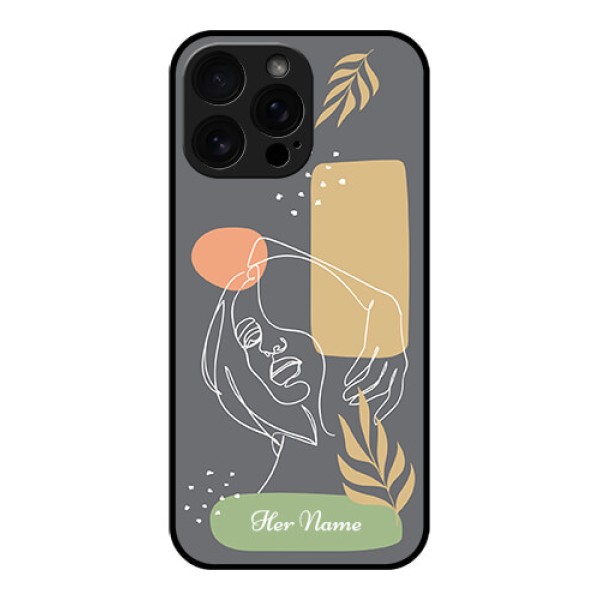iPhone 16 Pro Max Custom Glass Phone Case - Gazing Woman Line Art Design iPhone 16 Pro Max Custom Glass Phone Case - Gazing Woman Line Art Design