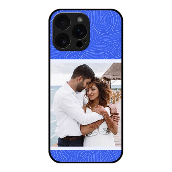 iPhone 16 Pro Max Custom Glass Phone Case - Curved Line Art With Blue And White Design iPhone 16 Pro Max Custom Glass Phone Case - Curved Line Art With Blue And White Design
