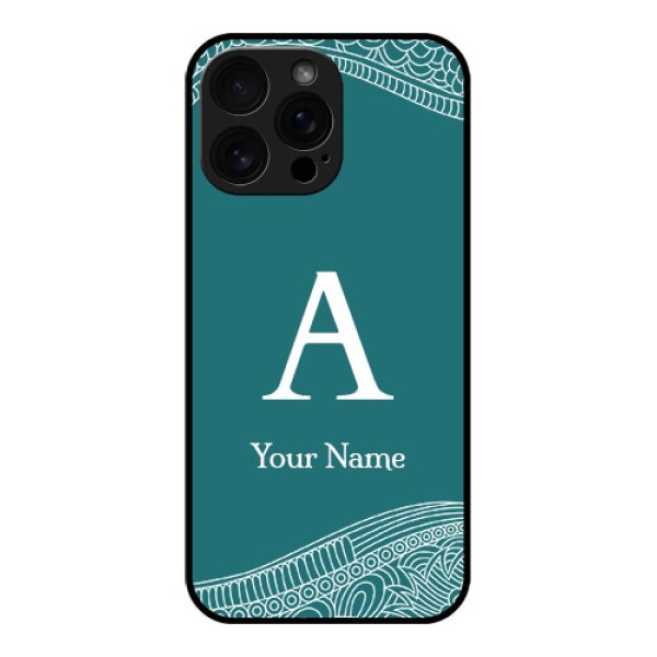 iPhone 16 Pro Max Custom Glass Phone Case - Line Art Pattern With Custom Name Design iPhone 16 Pro Max Custom Glass Phone Case - Line Art Pattern With Custom Name Design