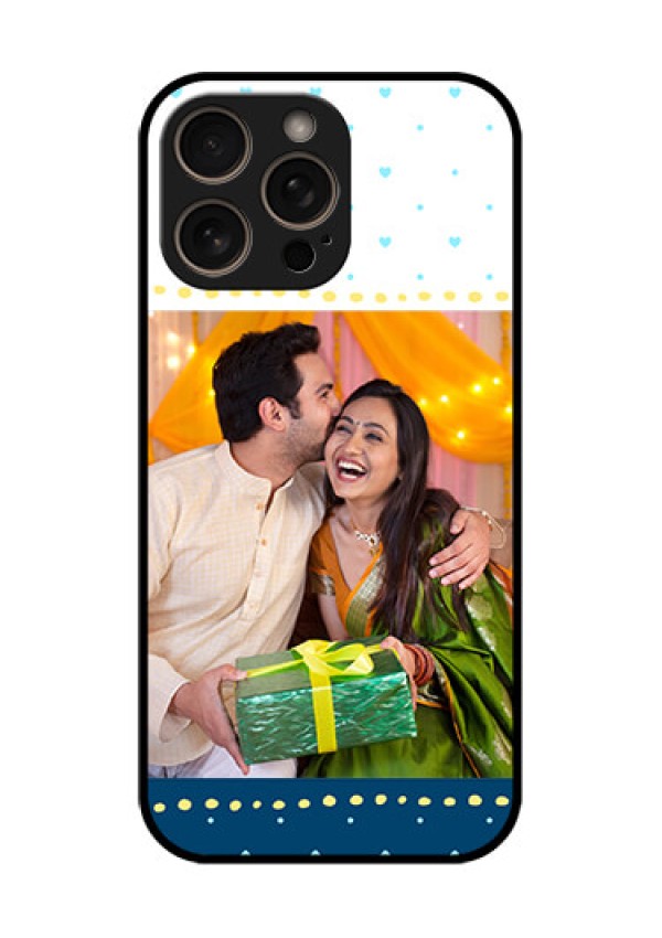 iPhone 16 Pro Custom Glass Phone Case - White And Blue Abstract Design
