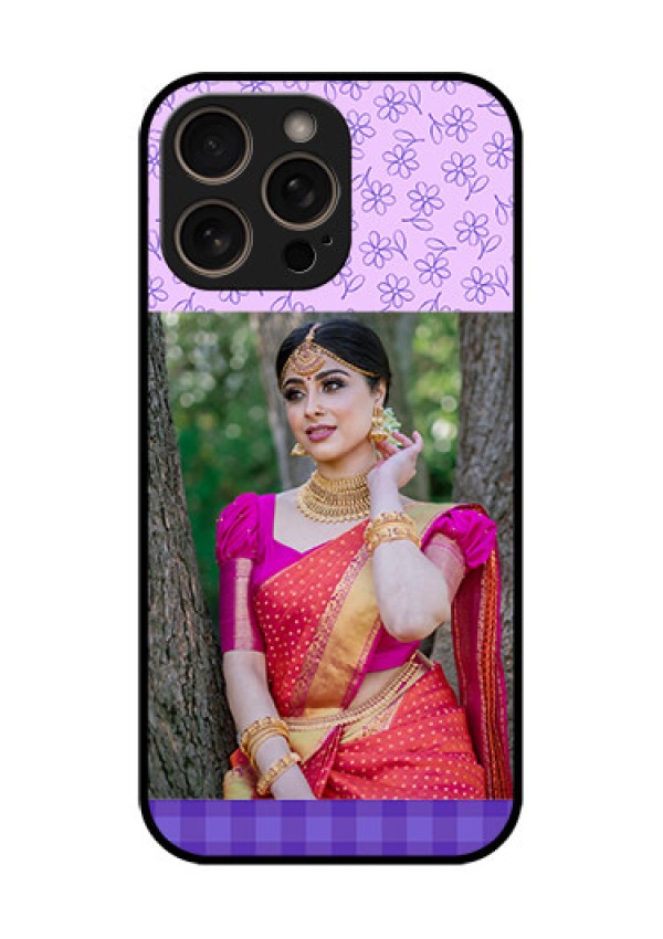 iPhone 16 Pro Custom Glass Phone Case - Purple Floral Design