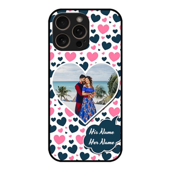 iPhone 16 Pro Custom Glass Phone Case - Pink and Blue Heart Design iPhone 16 Pro Custom Glass Phone Case - Pink and Blue Heart Design