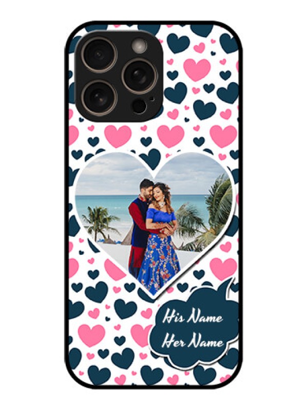 Custom iPhone 16 Pro Custom Glass Phone Case - Pink and Blue Heart Design