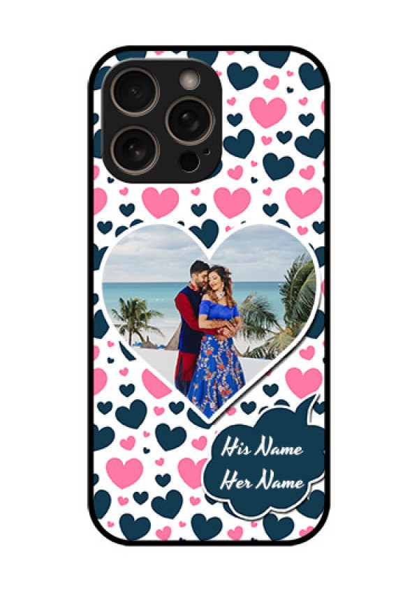 iPhone 16 Pro Custom Glass Phone Case - Pink and Blue Heart Design