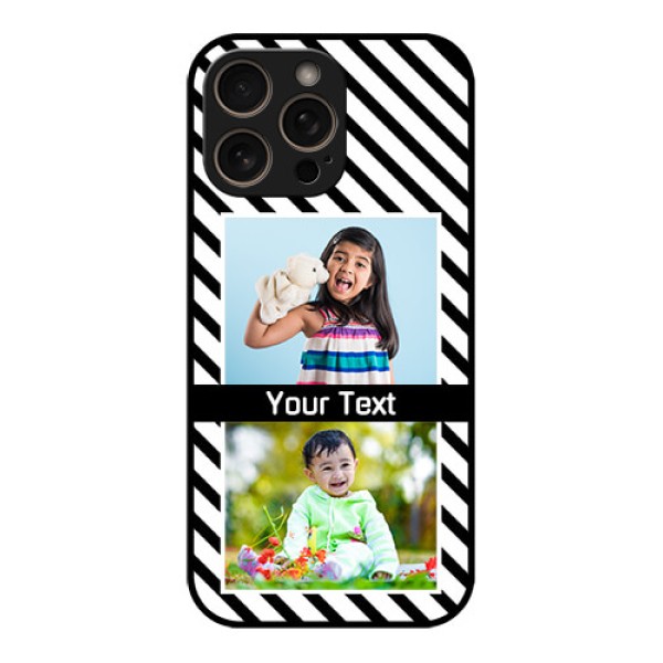 iPhone 16 Pro Custom Glass Phone Case - Black And White Stripes Design