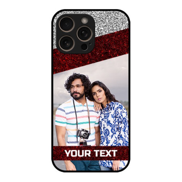 iPhone 16 Pro Custom Glass Phone Case - Image Holder With Glitter Strip Design iPhone 16 Pro Custom Glass Phone Case - Image Holder With Glitter Strip Design
