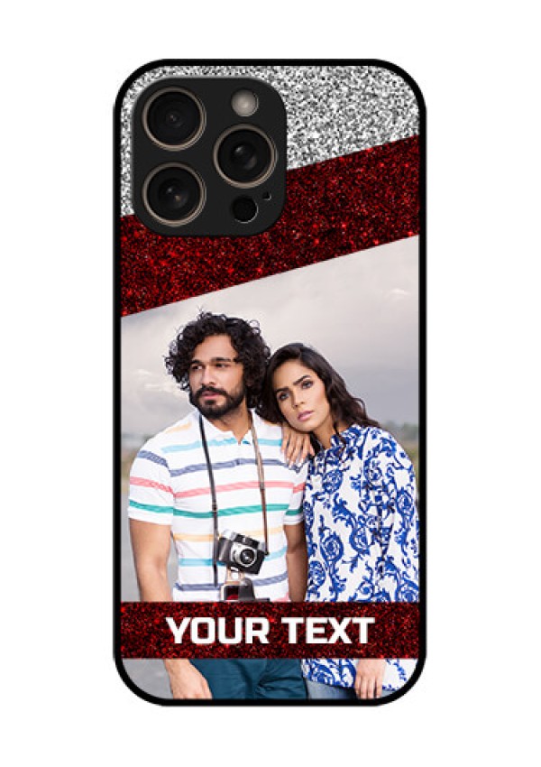 iPhone 16 Pro Custom Glass Phone Case - Image Holder With Glitter Strip Design