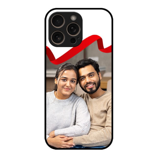 iPhone 16 Pro Custom Glass Phone Case - Red Ribbon Frame Design