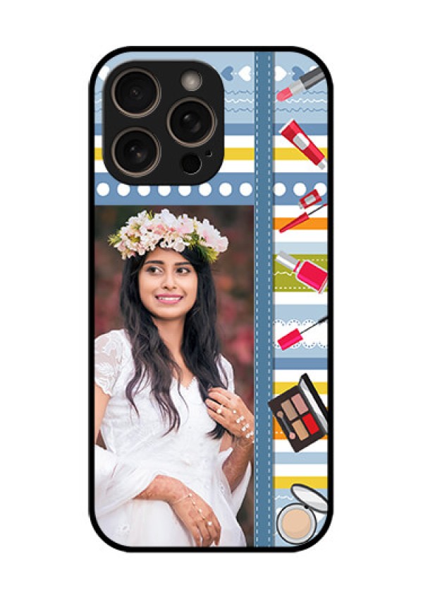 iPhone 16 Pro Custom Glass Phone Case - Makeup Icons Design