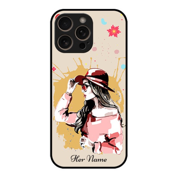iPhone 16 Pro Custom Glass Phone Case - Women With Pink Hat Design iPhone 16 Pro Custom Glass Phone Case - Women With Pink Hat Design