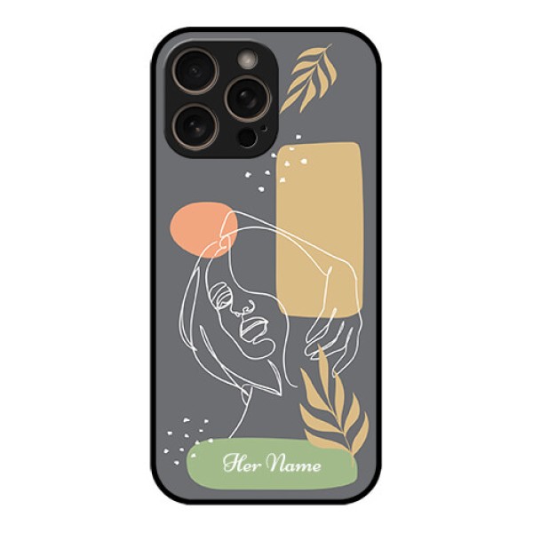iPhone 16 Pro Custom Glass Phone Case - Gazing Woman Line Art Design iPhone 16 Pro Custom Glass Phone Case - Gazing Woman Line Art Design