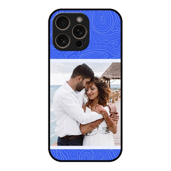 iPhone 16 Pro Custom Glass Phone Case - Curved Line Art With Blue And White Design iPhone 16 Pro Custom Glass Phone Case - Curved Line Art With Blue And White Design