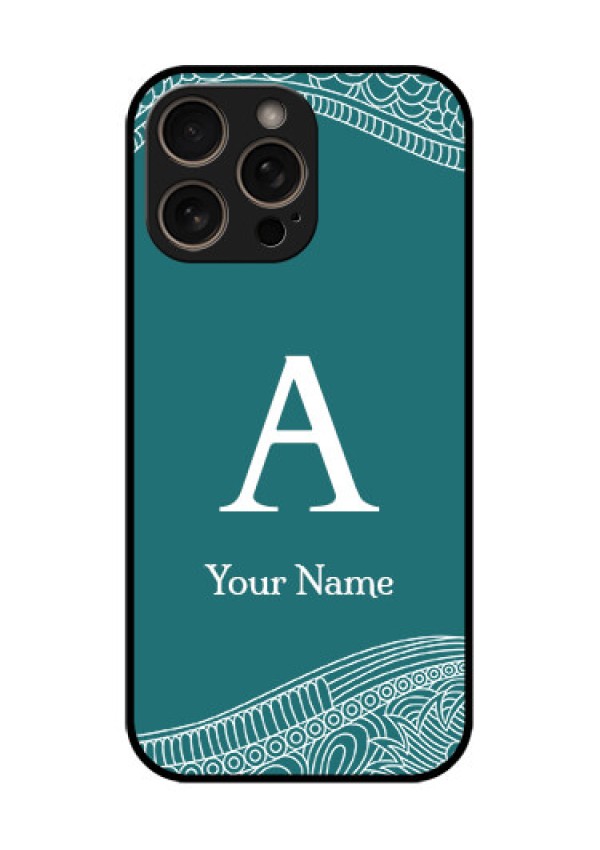 iPhone 16 Pro Custom Glass Phone Case - Line Art Pattern With Custom Name Design