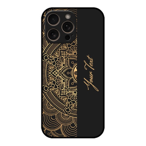 iPhone 16 Pro Custom Glass Phone Case - Mandala Art With Custom Text Design