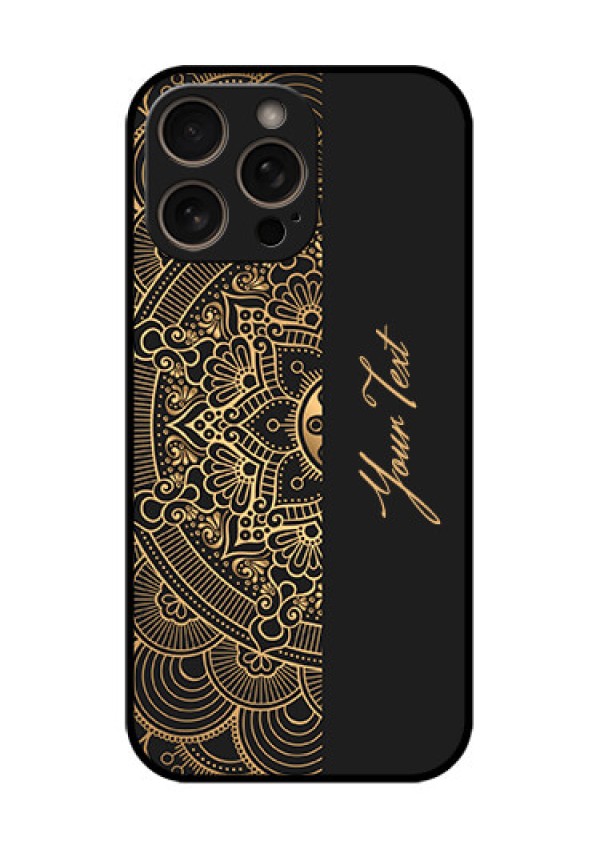 iPhone 16 Pro Custom Glass Phone Case - Mandala Art With Custom Text Design
