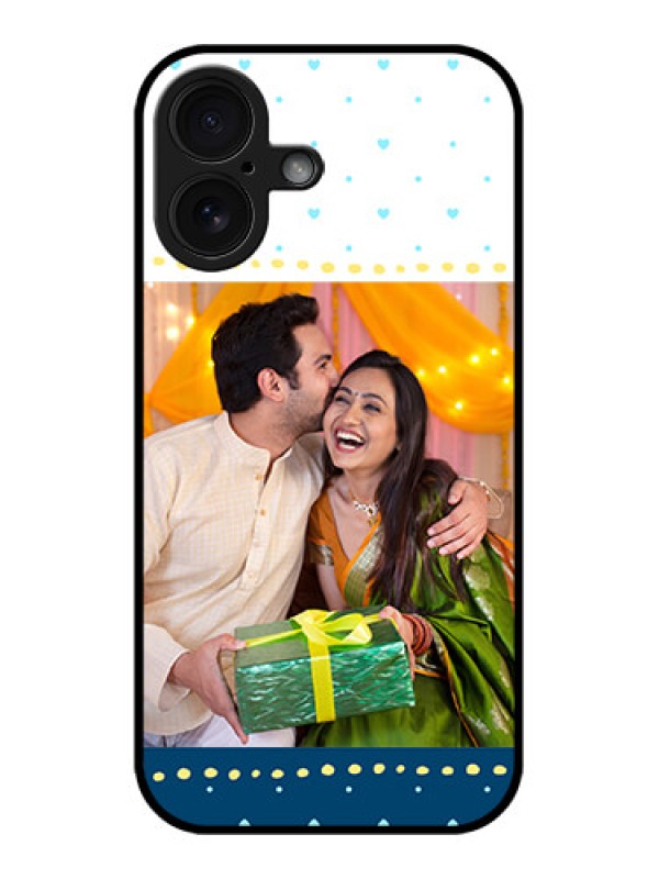 Custom iPhone 16 Custom Glass Phone Case - White And Blue Abstract Design