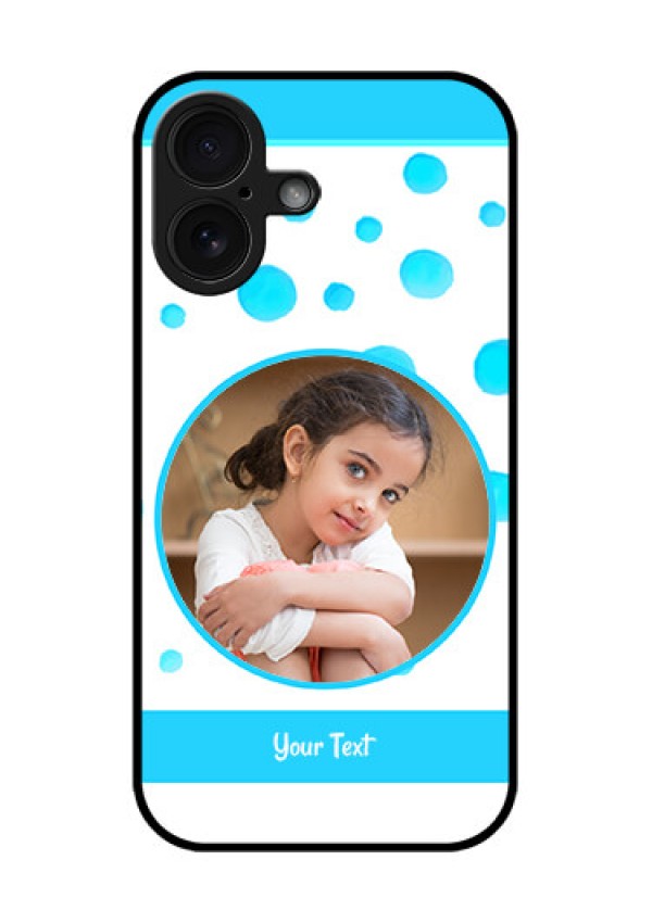 iPhone 16 Custom Glass Phone Case - Blue Bubbles Pattern Design