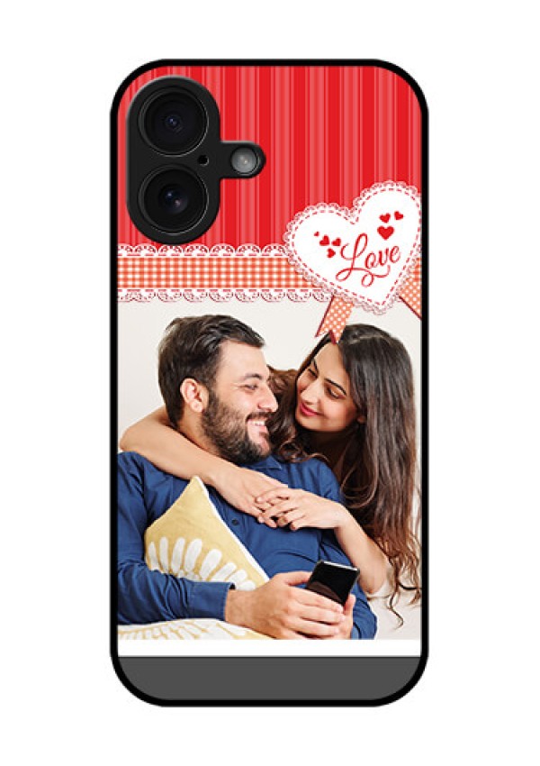 iPhone 16 Custom Glass Phone Case - Red Love Pattern Design