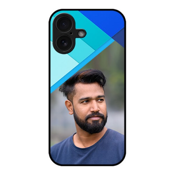 iPhone 16 Custom Glass Phone Case - Blue Pattern Design