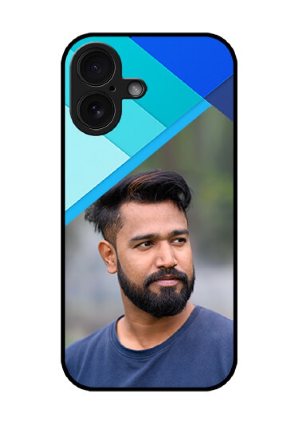 iPhone 16 Custom Glass Phone Case - Blue Pattern Design