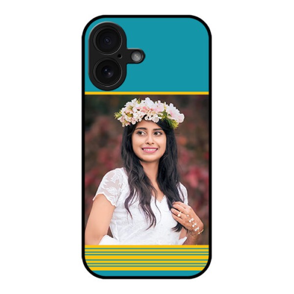 iPhone 16 Custom Glass Phone Case - Yellow and Blue Design