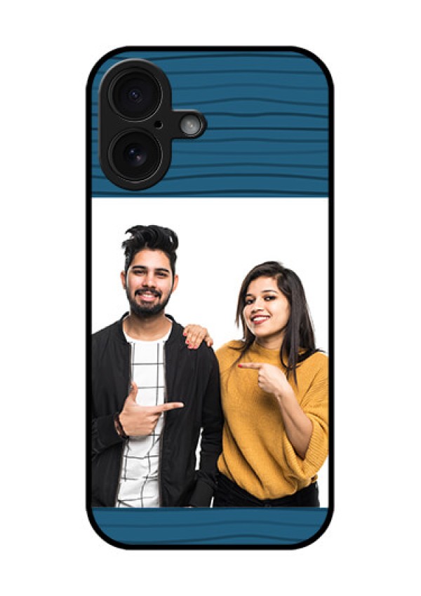 iPhone 16 Custom Glass Phone Case - Blue Pattern Cover Design