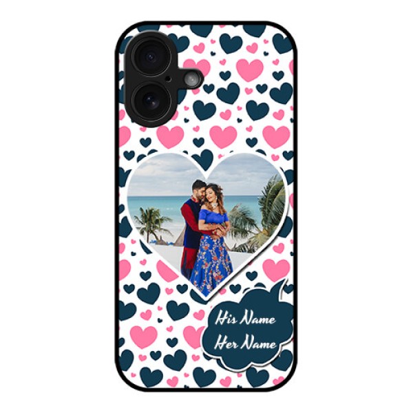iPhone 16 Custom Glass Phone Case - Pink and Blue Heart Design iPhone 16 Custom Glass Phone Case - Pink and Blue Heart Design