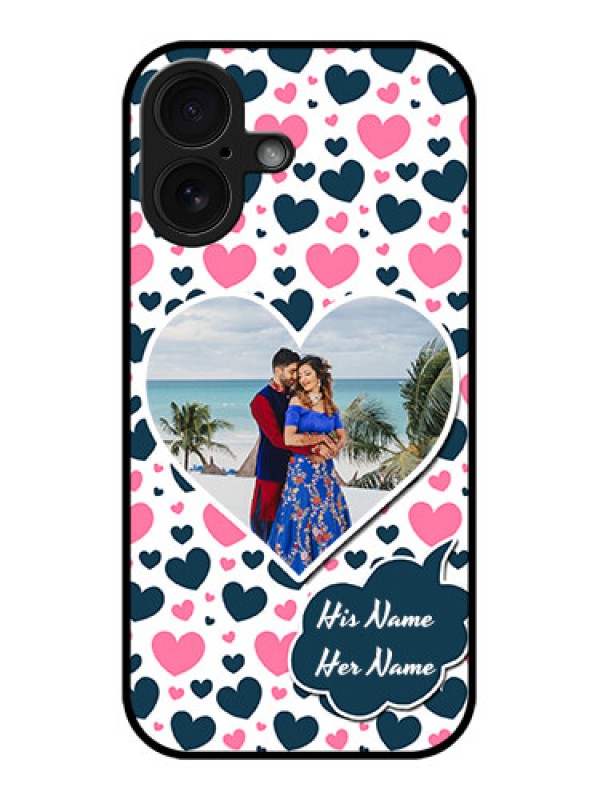 Custom iPhone 16 Custom Glass Phone Case - Pink and Blue Heart Design
