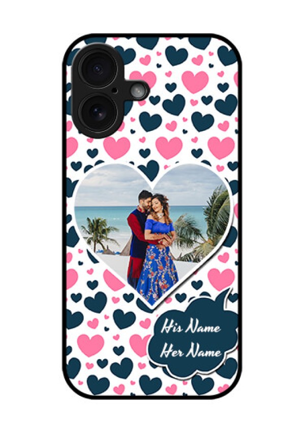 iPhone 16 Custom Glass Phone Case - Pink and Blue Heart Design
