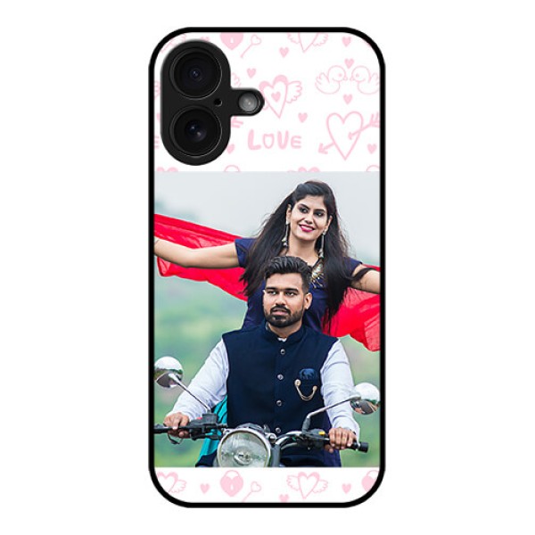 iPhone 16 Custom Glass Phone Case - Pink Flying Heart Design