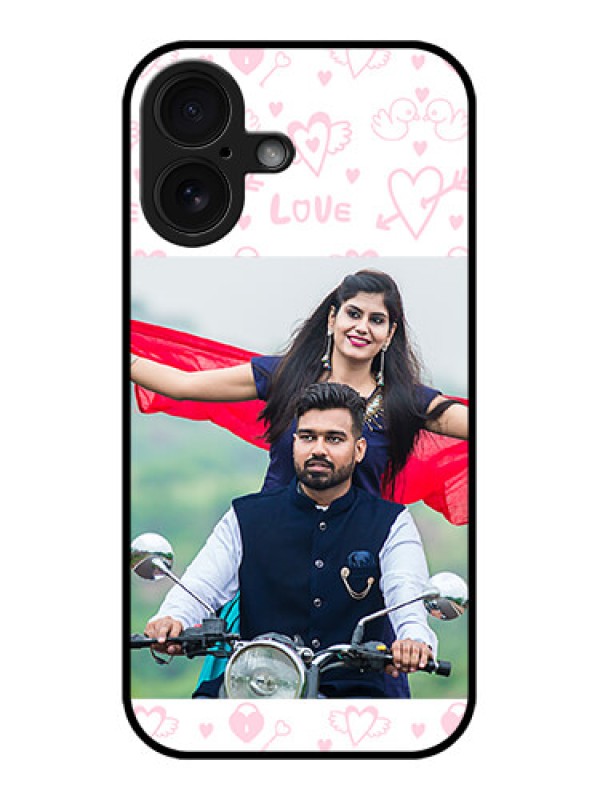 Custom iPhone 16 Custom Glass Phone Case - Pink Flying Heart Design