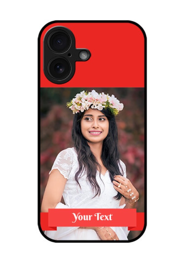 iPhone 16 Custom Glass Phone Case - Simple Red Color Design