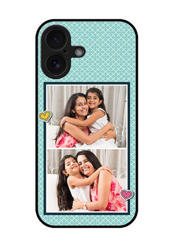 iPhone 16 Custom Glass Phone Case - 2 Image Holder With Pattern Design
