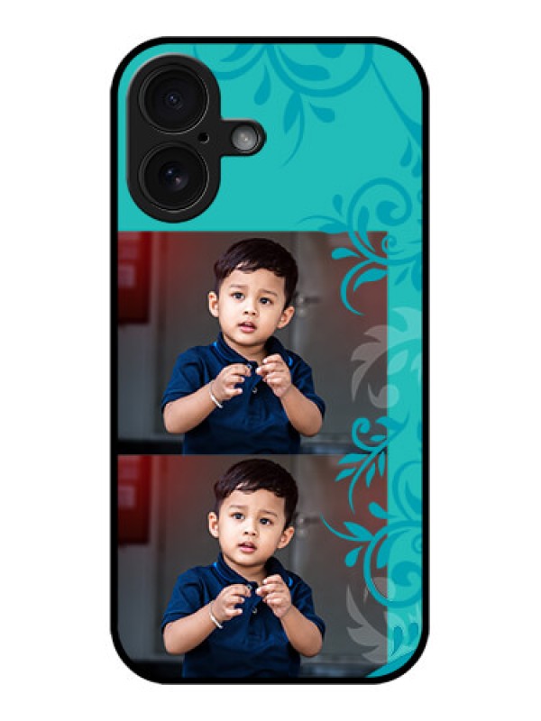 Custom iPhone 16 Custom Glass Phone Case - With Photo And Green Floral Design