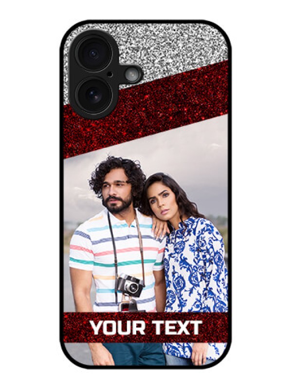 Custom iPhone 16 Custom Glass Phone Case - Image Holder With Glitter Strip Design