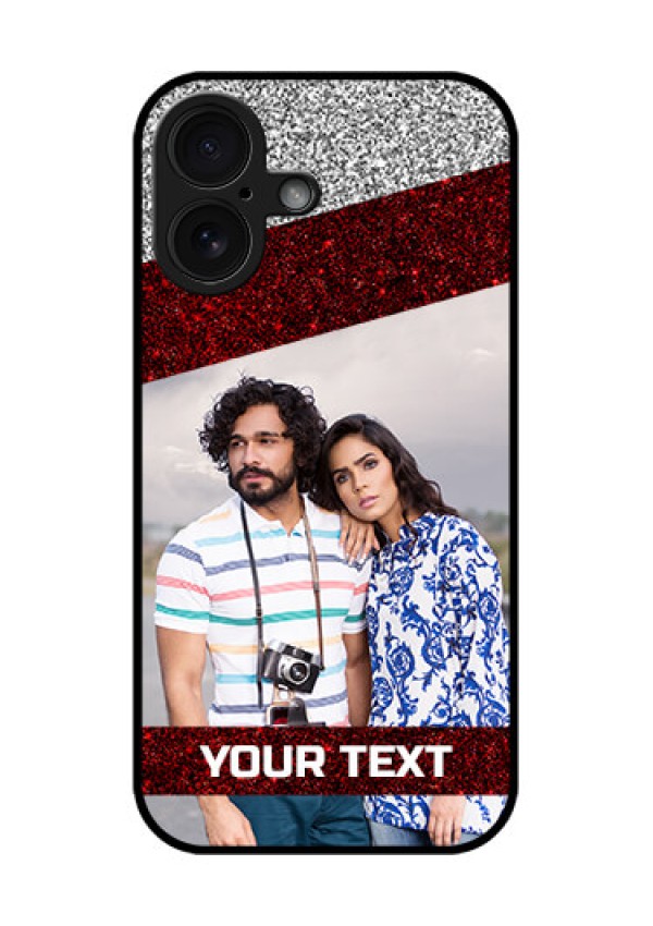 iPhone 16 Custom Glass Phone Case - Image Holder With Glitter Strip Design