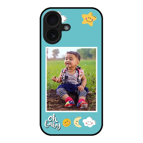 iPhone 16 Custom Glass Phone Case - Smiley Kids Stars Design iPhone 16 Custom Glass Phone Case - Smiley Kids Stars Design