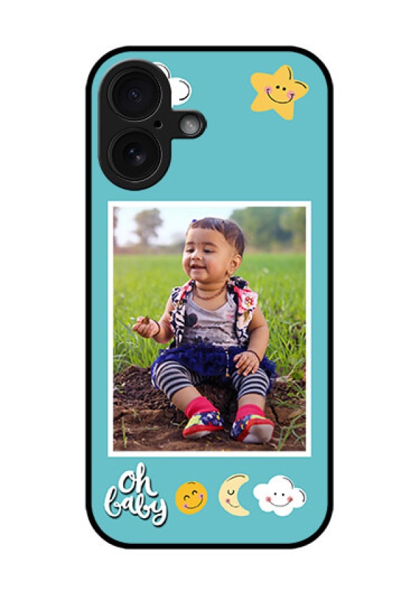 iPhone 16 Custom Glass Phone Case - Smiley Kids Stars Design